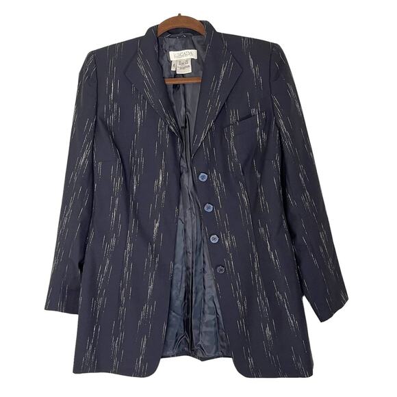 Vintage Escada Long Black Blazer Striped with Silver Size 38 (Small) - Picture 6 of 13